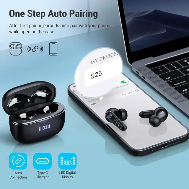 Alt view image 6 of 7 - Wireless Earbuds, 2025 Bluetooth Headphones in-Ear Ear Buds HiFi Stereo with 4 ENC Noise Cancelling Mics, 40H Playtime Sport Ear Buds with Charging Case, IP7 Waterproof Earphones with LED Display