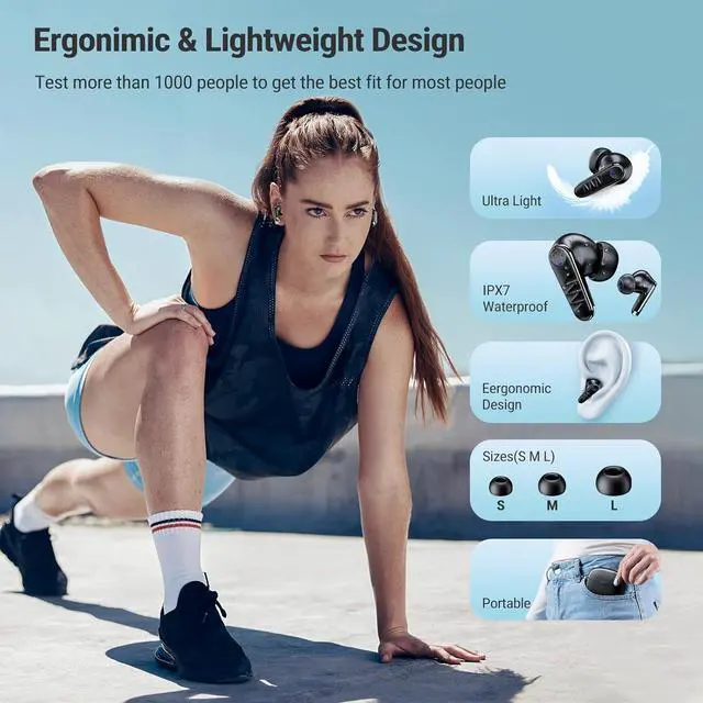 Alt view image 7 of 7 - Wireless Earbuds, 2025 Bluetooth Headphones in-Ear Ear Buds HiFi Stereo with 4 ENC Noise Cancelling Mics, 40H Playtime Sport Ear Buds with Charging Case, IP7 Waterproof Earphones with LED Display