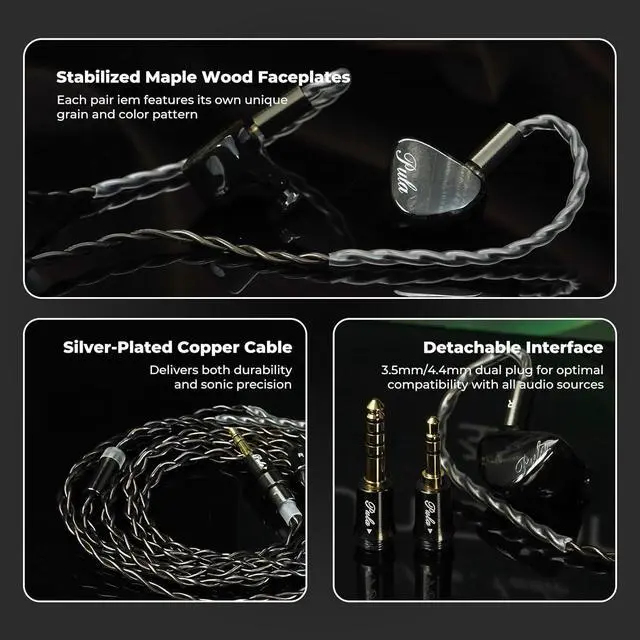 Alt view image 4 of 7 - HiFiGo PULA Unicrom Beryllium-Coated Dynamic Driver IEM, HiFi in Ear Monitor, Wired Gaming Earbuds with Detachable Interchangeable Plug 0.78 2pin 3.5/4.4mm IEM Cable for Musician Audiophile (Black)