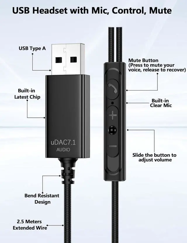 Alt view image 4 of 7 - USB C Laptop Charger 65W Fast Charging Over-Ear Headphone Hook 2.5M 8.2FT Computer Headset Mute Mic USB A Earphone in-Ear Noise Cancel Wired Earbuds for MacBook for Chromebook Notebook for Teams