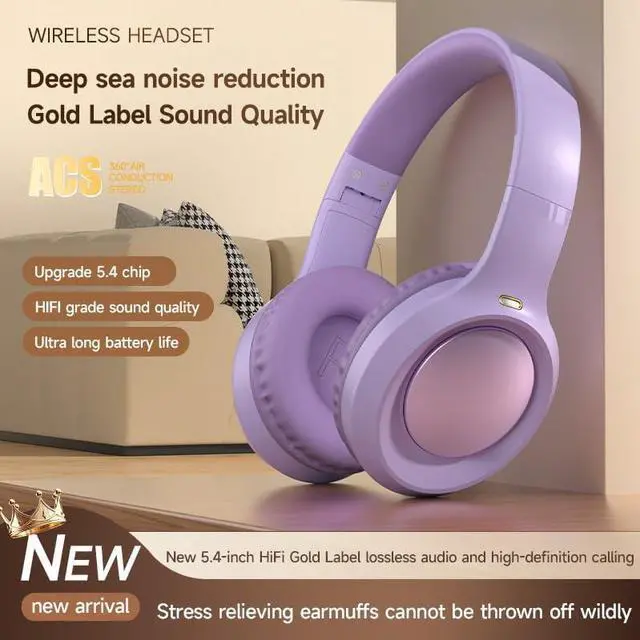 Alt view image 4 of 6 - Wireless Bluetooth Headphones 6.0 with Deep Bass - Over Ear Headphones with Microphone,Foldable Over-Ear Headphones IPX4 Waterproof, 25H Playtime, Soft Protein Ear Pads
