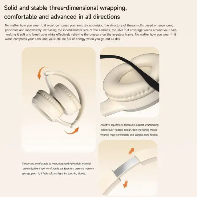Alt view image 5 of 6 - Wireless Bluetooth Headphones 6.0 with Deep Bass - Over Ear Headphones with Microphone,Foldable Over-Ear Headphones IPX4 Waterproof, 25H Playtime, Soft Protein Ear Pads