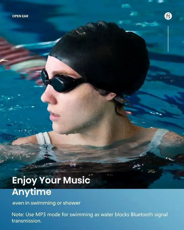 Alt view image 2 of 6 - Swimming headphones-bone conduction headphones, IP68 waterproof built-in MP3 player 32G memory, underwater swimming headphone, wireless open Earphones Bluetooth 5.3, for running, cycling (black)