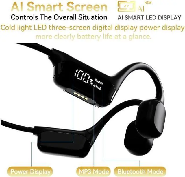 Alt view image 4 of 7 - Bone Conduction Headphones with Built-in Mic+32GB Swimming Headphones Bluetooth 5.4, IPX8 Waterproof Lightweight for Bluetooth Earphones Stable to Wear MP3 for Running,Cycling,Hiking,Driving,Gym,Black