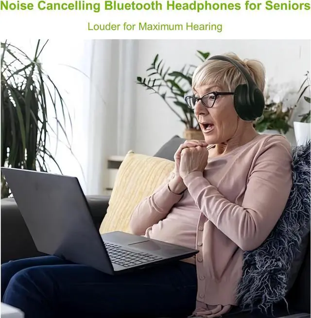 Alt view image 6 of 7 - Wireless Headphones with Transmitter for TV Watching, Noise Cancelling TV Headphones for Seniors, HD Stereo Sound Bluetooth TV Headset, No Audio Delay, 30H Playtime, Plug and Play, Gifts for Elderly
