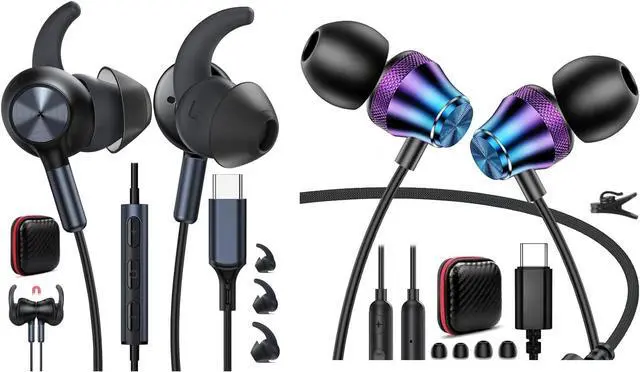 Main image of 2 Pack USB C Headphones Type C Earbuds for iPhone 16e 16 Pro Max 15 In-Ear Noise Canceling Volume Control Mic Android Wired Earphone for iPad 10 Samsung Z Flip Fold S25 A16 S24 S23 A36 Pixel 9 9a 8 8a