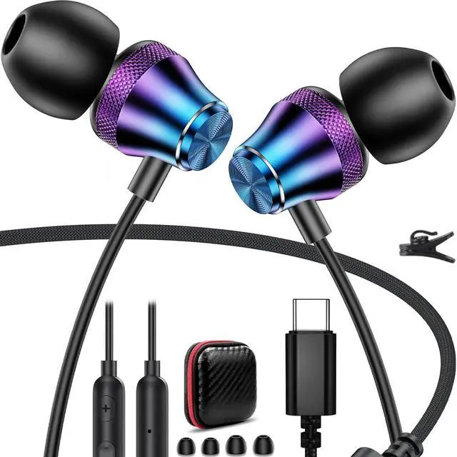 Alt view image 2 of 7 - 2 Pack USB C Headphones Type C Earbuds for iPhone 16e 16 Pro Max 15 In-Ear Noise Canceling Volume Control Mic Android Wired Earphone for iPad 10 Samsung Z Flip Fold S25 A16 S24 S23 A36 Pixel 9 9a 8 8a