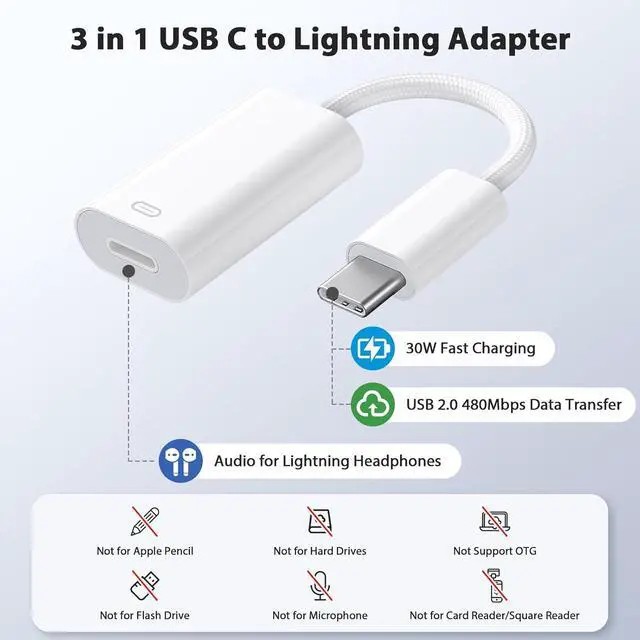Alt view image 2 of 7 - 2 Pack Audio Charger Adapter and Headphones for iPhone 14 13 12