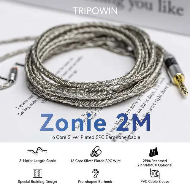 Alt view image 7 of 7 - Linsoul ZiiGaat x Fresh Reviews Arete in Ear Monitor, 1DD+4BA Hybrid Earphone IEM (Blue) Tripowin Zonie IEM Cable, 2m Long Earbud Cord, 16 Core Silver Plated Earphone Cable(2Pin)
