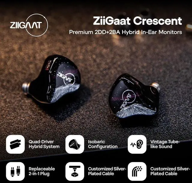 Alt view image 2 of 7 - Linsoul ZiiGaat Crescent in Ear Monitor, Premium 2DD+2BA Hybrid IEM Earphone, Isobaric Bass + LC02 in Ear Monitor Case, Portable Earbud Hard Case, Waterproof Earphone Storage Box