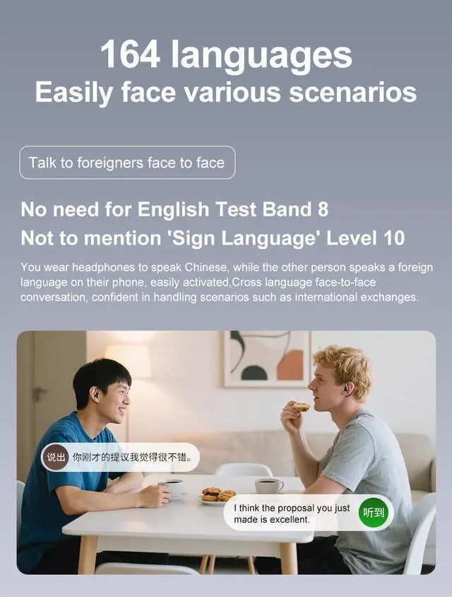 Alt view image 2 of 6 - AI Translation Open-Ear Headphones Bluetooth 5.4 - 58H Battery, 144 Languages Real-Time Interpretation | Lightweight | Comfortable All-Day Wear | Noise Cancelling & Surround Sound for Business/Travel