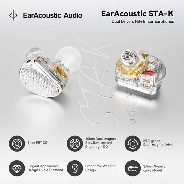 Alt view image 3 of 7 - Kinboofi sta-k in Ear Monitor Headphones and 5 Pairs kbear 07 Ear Tips