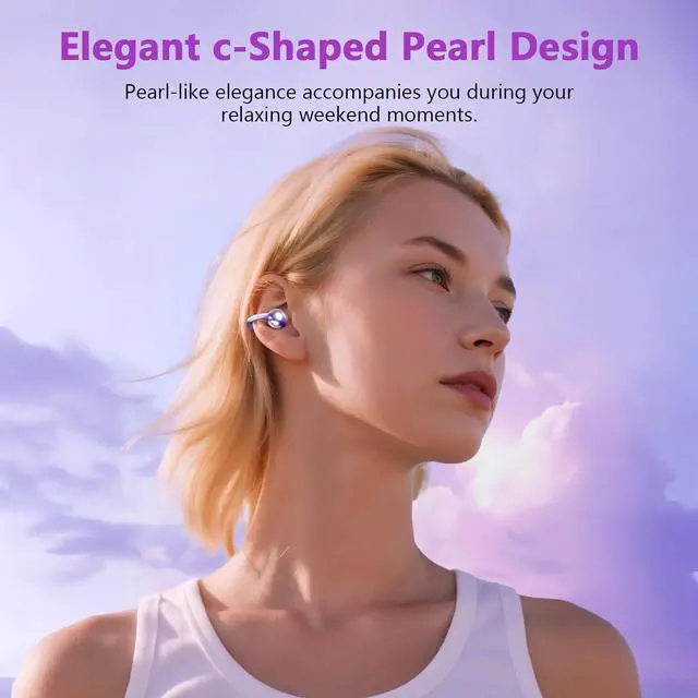 Alt view image 2 of 7 - Clip on Headphones,Open Bluetooth 5.4 Earbuds with LED Digital Display Built-in Mic IPX7 Waterproof 50H Playback Sports Bone Conduction Earphones Suitable for Small Ears and Eyeglass Wearers (Purple)