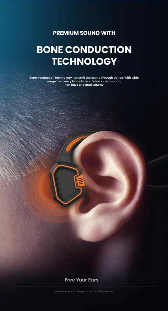 Alt view image 3 of 6 - Wireless Earbuds Bluetooth 5.1 Earphones IP68 Waterproof Swimming Headphones 16GB Flash Memory Ear Buds Bone Conduction Comfortable for Sports & Swimming(Orange)