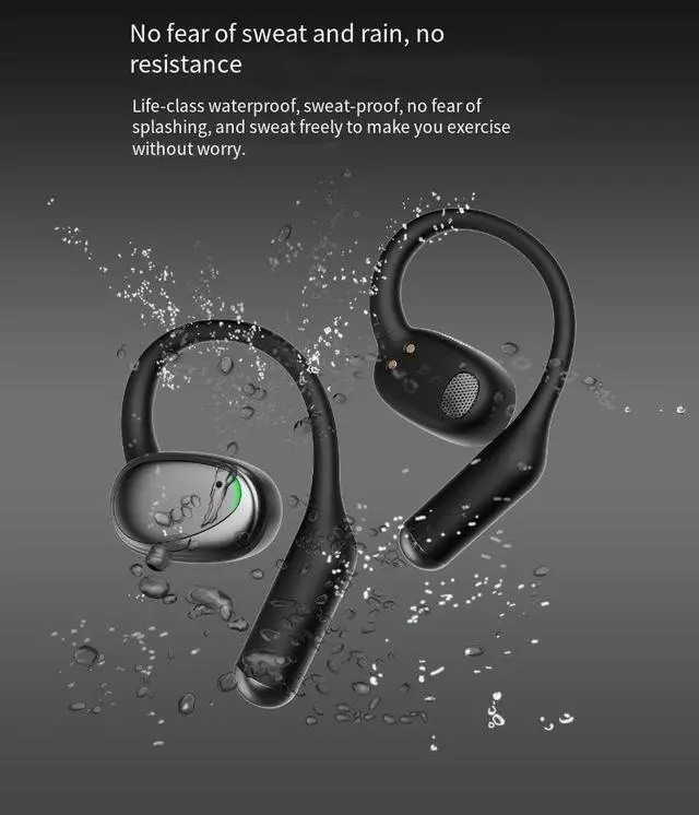 Alt view image 3 of 7 - Earhook Headphones Wireless Bluetooth 5.3 Open Ear Earbuds with 30H Playtime HiFi Sound + 360° Stereo Sound Earbuds with Ear Hooks Ergonomic for Workout Walking, White