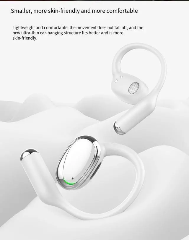 Alt view image 5 of 7 - Earhook Headphones Wireless Bluetooth 5.3 Open Ear Earbuds with 30H Playtime HiFi Sound + 360° Stereo Sound Earbuds with Ear Hooks Ergonomic for Workout Walking, White
