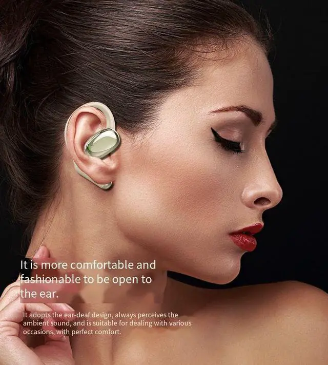 Alt view image 6 of 7 - Earhook Headphones Wireless Bluetooth 5.3 Open Ear Earbuds with 30H Playtime HiFi Sound + 360° Stereo Sound Earbuds with Ear Hooks Ergonomic for Workout Walking, White