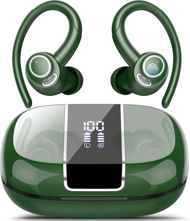 Main image of Wireless Earbuds Bluetooth 5.3 Headphones Sports, 48Hrs Playtime Bluetooth Earbuds with CVC 8.0 Mic, Stereo Bass Over Ear Bud with Earhooks, LED Display, IP7 Waterproof Earphon for Running Green