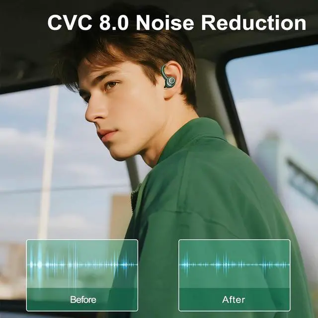 Alt view image 3 of 7 - Wireless Earbuds Bluetooth 5.3 Headphones Sports, 48Hrs Playtime Bluetooth Earbuds with CVC 8.0 Mic, Stereo Bass Over Ear Bud with Earhooks, LED Display, IP7 Waterproof Earphon for Running Green