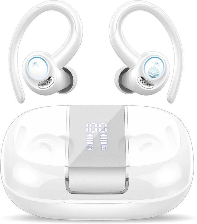 Main image of Wireless Earbuds Bluetooth 5.3 Headphones Sports, 48Hrs Playtime Bluetooth Earbuds with CVC 8.0 Mic, 2025 Stereo Bass Over Ear Bud with Earhooks, LED Display, IP7 Waterproof Earphon for Running White