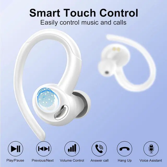 Alt view image 7 of 7 - Wireless Earbuds Bluetooth 5.3 Headphones Sports, 48Hrs Playtime Bluetooth Earbuds with CVC 8.0 Mic, 2025 Stereo Bass Over Ear Bud with Earhooks, LED Display, IP7 Waterproof Earphon for Running White