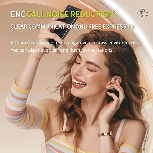 Alt view image 4 of 4 - Open Ear Bluetooth Earbuds with Smart Full-Color Touchscreen Display, Wireless Headphones Bluetooth 5.4 for Sports/Running (Pink)