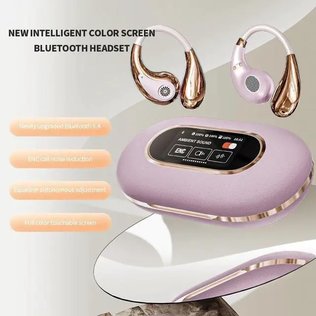 Alt view image 2 of 4 - Open Ear Bluetooth Earbuds with Smart Full-Color Touchscreen Display, Wireless Headphones Bluetooth 5.4 for Sports/Running (Pink)