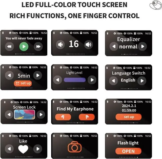 Alt view image 3 of 4 - Open Ear Bluetooth Earbuds with Smart Full-Color Touchscreen Display, Wireless Headphones Bluetooth 5.4 for Sports/Running (Pink)