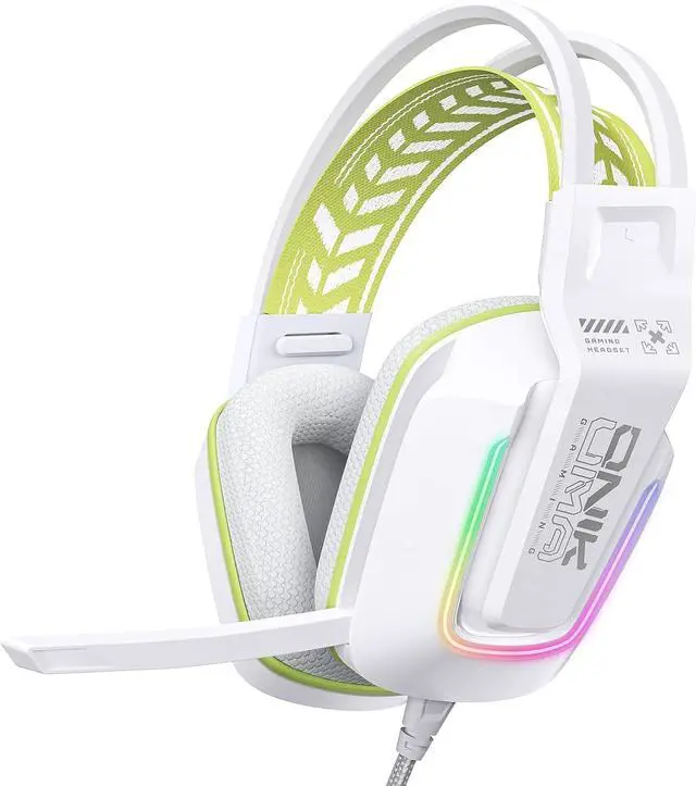 Main image of Wired Gaming Headset with RGB Lighting, 50mm Drivers, Noise-Cancelling Mic, USB & 3.5mm Jack, Over-Ear PC Headphones for PS5, PS4, Xbox, Laptop, Phone  Comfortable Fit, Surround Sound (Wired-White)
