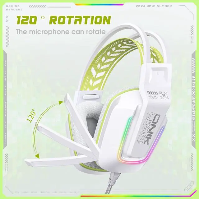 Alt view image 3 of 7 - Wired Gaming Headset with RGB Lighting, 50mm Drivers, Noise-Cancelling Mic, USB & 3.5mm Jack, Over-Ear PC Headphones for PS5, PS4, Xbox, Laptop, Phone  Comfortable Fit, Surround Sound (Wired-White)