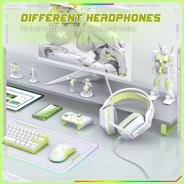 Alt view image 7 of 7 - Wired Gaming Headset with RGB Lighting, 50mm Drivers, Noise-Cancelling Mic, USB & 3.5mm Jack, Over-Ear PC Headphones for PS5, PS4, Xbox, Laptop, Phone  Comfortable Fit, Surround Sound (Wired-White)