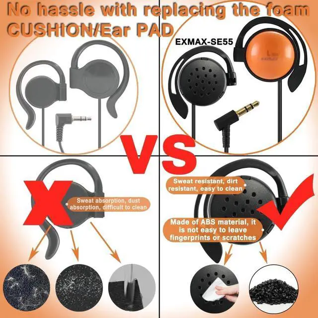 Alt view image 4 of 7 - EXMAX SE-55 Foamless Wired Single Headphone 3.5mm Ear-Hook Headphone Big Large Speaker Style for EXD-101 EX-200N ELGT-470 Wireless Tour Guide Receiver Podcast Laptop (Left-Side Earphone, 3 Pack)