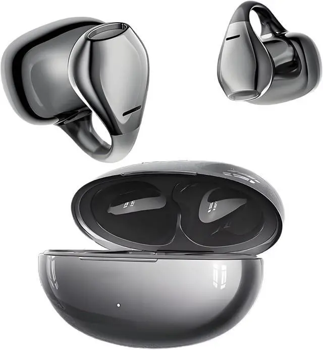 Main image of Open Ear Earbuds Wireless Clip On Headphones,5g Light Comfort Omni Tap Control Powerful Sound 68H Play Bluetooth 5.4 Dual Device Sync AI Clear Calls IPX5 Waterproof for Small Ears Sports Work Black