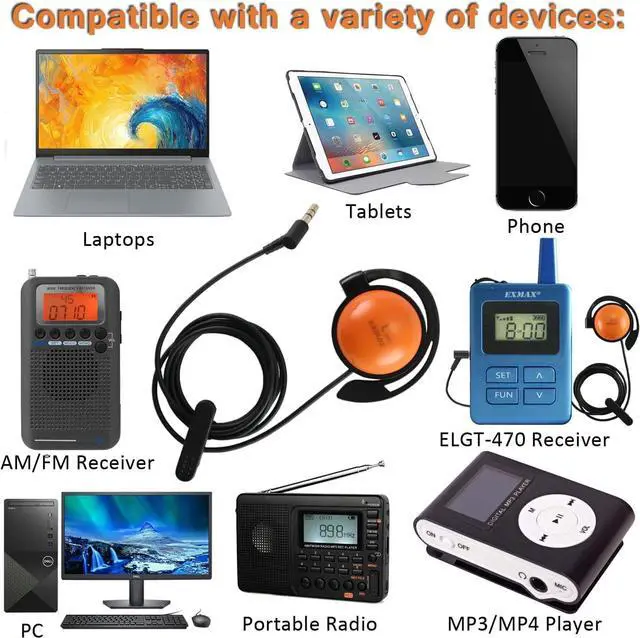 Alt view image 6 of 7 - EXMAX SE-55 Foamless Wired Single Headphone 3.5mm Ear-Hook Headphone Big Large Speaker Style for EXD-101 EX-200N ELGT-470 Wireless Tour Guide Receiver Podcast Laptop (Left-Side Earphone, 3 Pack)
