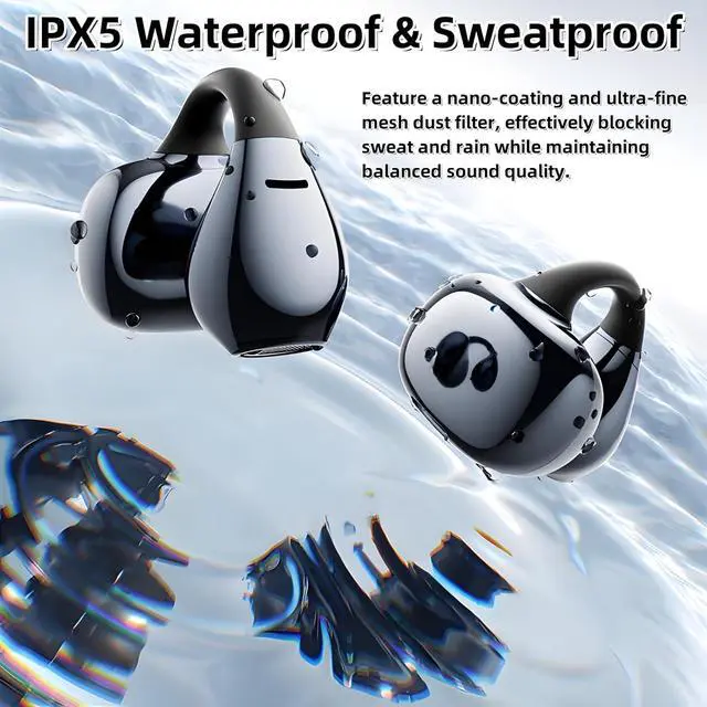 Alt view image 7 of 7 - Open Ear Earbuds Wireless Clip On Headphones,5g Light Comfort Omni Tap Control Powerful Sound 68H Play Bluetooth 5.4 Dual Device Sync AI Clear Calls IPX5 Waterproof for Small Ears Sports Work Black