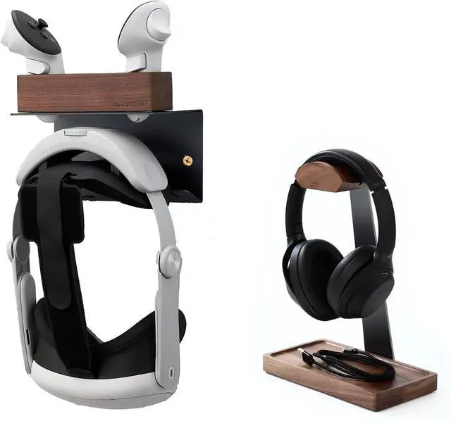 Main image of Black Walnut Headphone Stand and VR Wall Mount