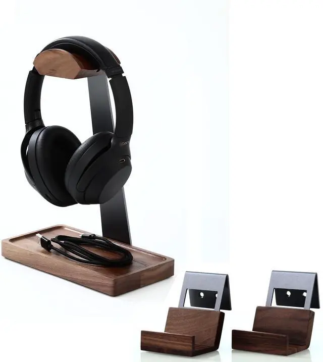 Main image of Black Walnut Headphone Stand and Game Controller and Headphone Holder Wall Mount