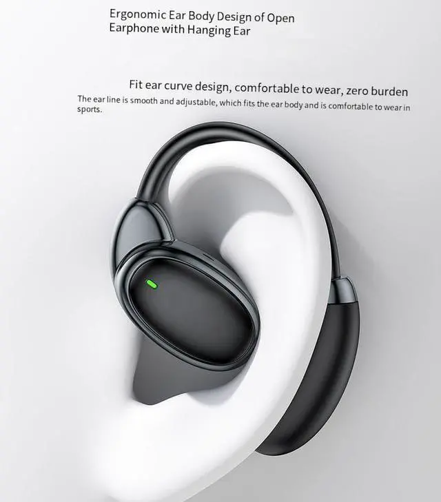 Alt view image 6 of 7 - Ultra Open-Ear-Headphones Wireless Bluetooth 5.4 - Ergonomic Pro Air Conduction Earbuds with Soft, Airy Silicone Design, Over-The-Ear Buds with Ear Hooks for Running/Sports/Fitness /Workouts, Black