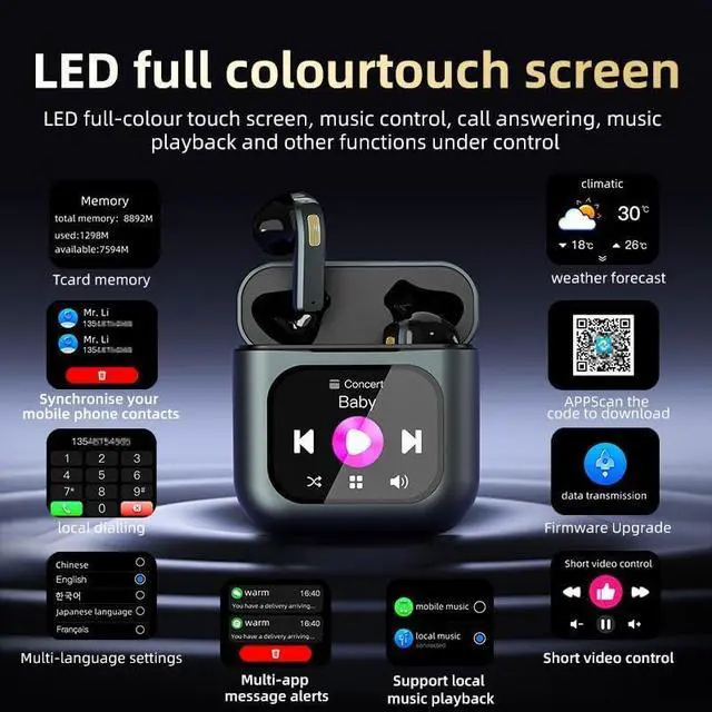 Alt view image 5 of 6 - Sports Earbuds Quality Headphones with Digital Display Waterproof Function for GamingBlack
