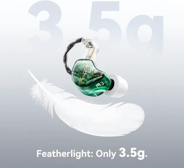 Alt view image 4 of 7 - Tipsy M3 Professional IEM for Musicians, 2BA + 1DD Drivers, 36dB PNC, IPX5, Acoustic-Runway Technology, Skin-Friendly Resin, Detachable 0.78mm 2-pin Cable (No Mic, Green)