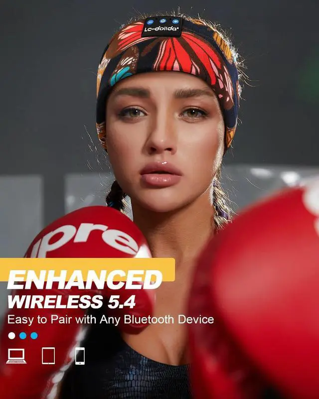 Alt view image 4 of 7 - LC-dolida Sleep Headphones Headband Bluetooth 5.4, Sports Headband Earphones Wireless with Speaker Microphone USB C for Women Sleeping Gift Workout Jogging Yoga Insomnia Travel Meditation, Butterfly