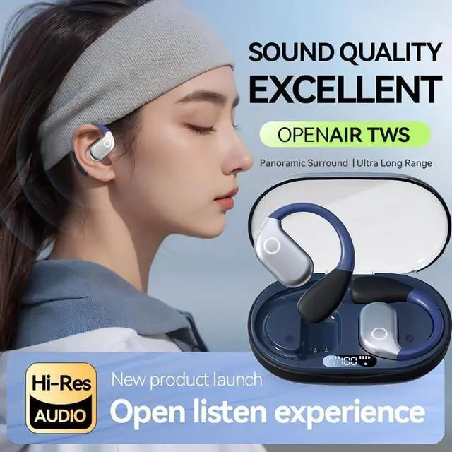 Alt view image 2 of 6 - Air Conduction Headphones,Open Ear Headphones Wireless Bluetooth 5.4 HIFI Sound Quality Sports Over Ear Earbuds with Earhooks, Built-in Mic, Crystal-Clear Calls for Running Workout Cycling Driving