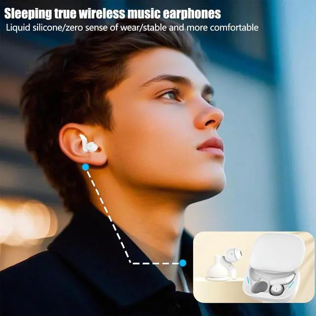 Alt view image 4 of 7 - Headphones Sleep Earbuds for Side Sleepers Wireless Bluetooth 5.3,True Wireless Ear Buds Music Earphones Comfortable,Low Latency Fast Connection,Black
