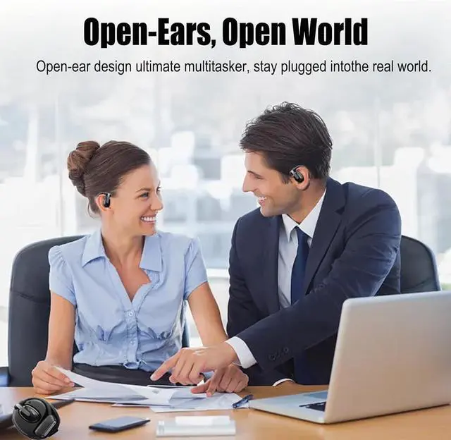Alt view image 2 of 7 - Open Ear Headphones Wireless Bluetooth 5.4 Air Conduction Earbuds with Earhooks,ENC Call Noise Cancellation Technology IPX5 Waterproof 80 Hours with Charging Case for Driving,Office,White