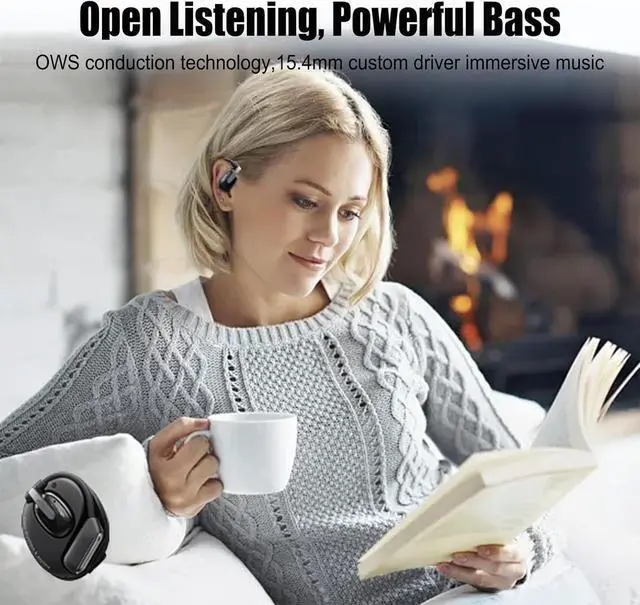 Alt view image 5 of 7 - Open Ear Headphones Wireless Bluetooth 5.4 Air Conduction Earbuds with Earhooks,ENC Call Noise Cancellation Technology IPX5 Waterproof 80 Hours with Charging Case for Driving,Office,White