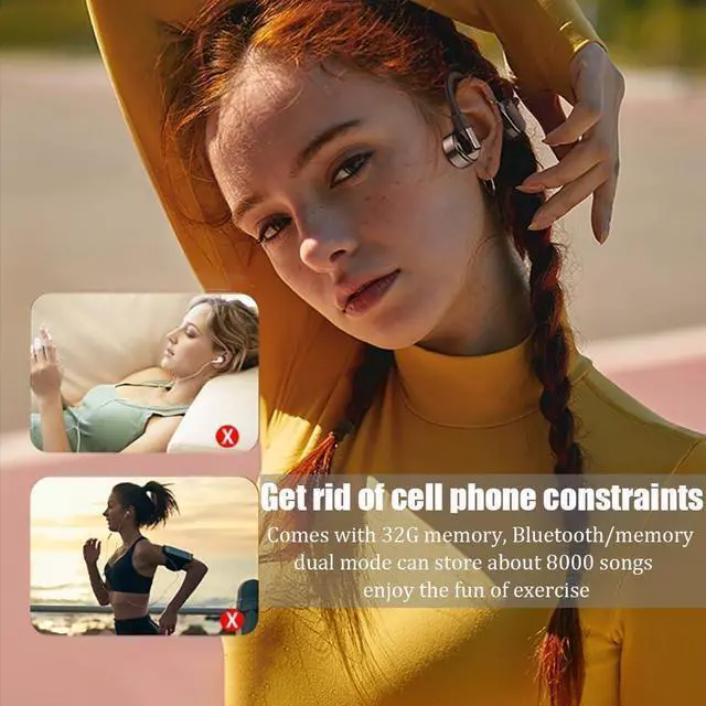 Alt view image 5 of 7 - IPX8 Waterproof Bone Conduction Headphones for Swimming Built-in 32G MP3 Player Stereo Bass Open Ear Earphone with Microphone CVC8.0 Noise Cancelling,3 replacement heads, free to change,Silver