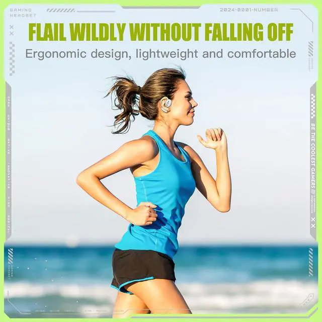 Alt view image 7 of 7 - Sports Earbuds with Earhooks and Removable Neck Strap  Bluetooth 5.4 Wireless Running Earbuds for Workout and Gym, Secure Fit Sport Headphone with Type-C Charging Case (White)