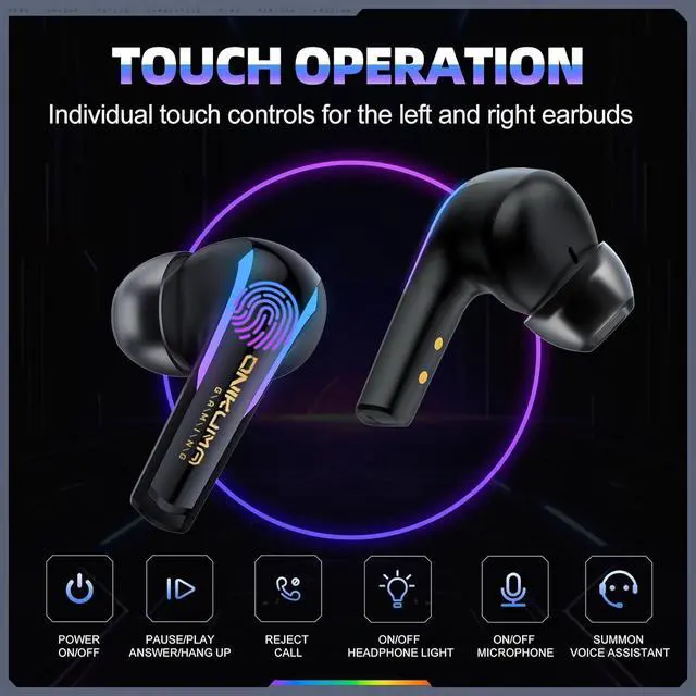 Alt view image 7 of 7 - Wireless Gaming Earbuds with Earhooks, Bluetooth 5.3 + 2.4G Dual Mode, Low Latency Sport Earphones with Mic, Type-C Charging Case, IPX4 Waterproof, 6H Playtime