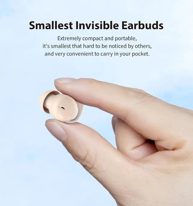 Alt view image 4 of 7 - Invisible Sleep Headphones,Sleep Earbuds for Side Sleepers,Small Comfortable Fit Noise Blocking Sleep Ear Buds,Bluetooth 5.3 Wireless Earbuds, in-Ear Ear Buds for Sleeping, Working - Beige