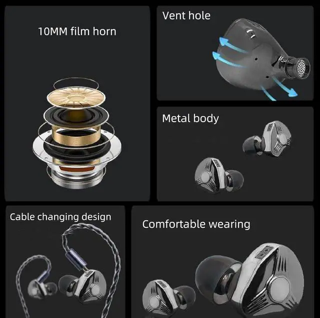 Alt view image 4 of 7 - CCYLEZ HiFiIn Ear Monitor Headphones, Professional IEM HiFi Headphones, Noise Isolating Metal Earphones, with Detachable Silver Plated Cable for Musicians, Stage, Studio